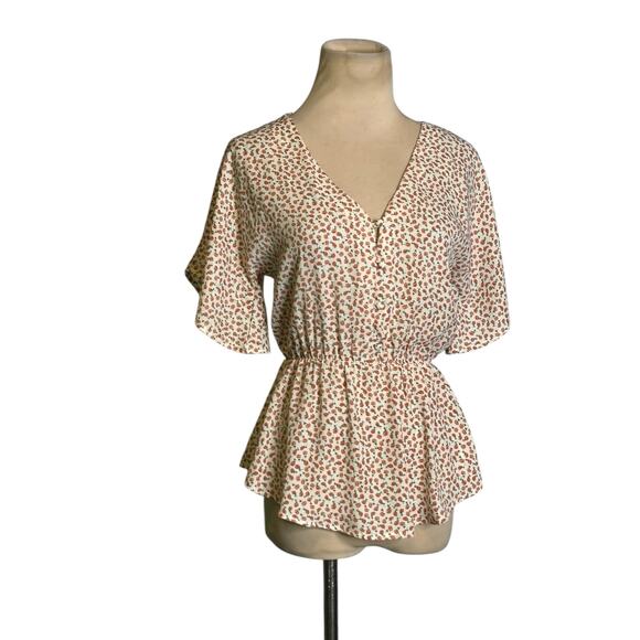 Sienna Sky White Red Floral V Neck Ruffle Blouse Size XS - Picture 2 of 12